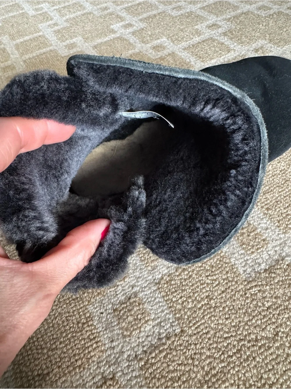 UGG Adria Suede Shearling Fur Cuff Ankle Boots Black Gray Girls Size 4